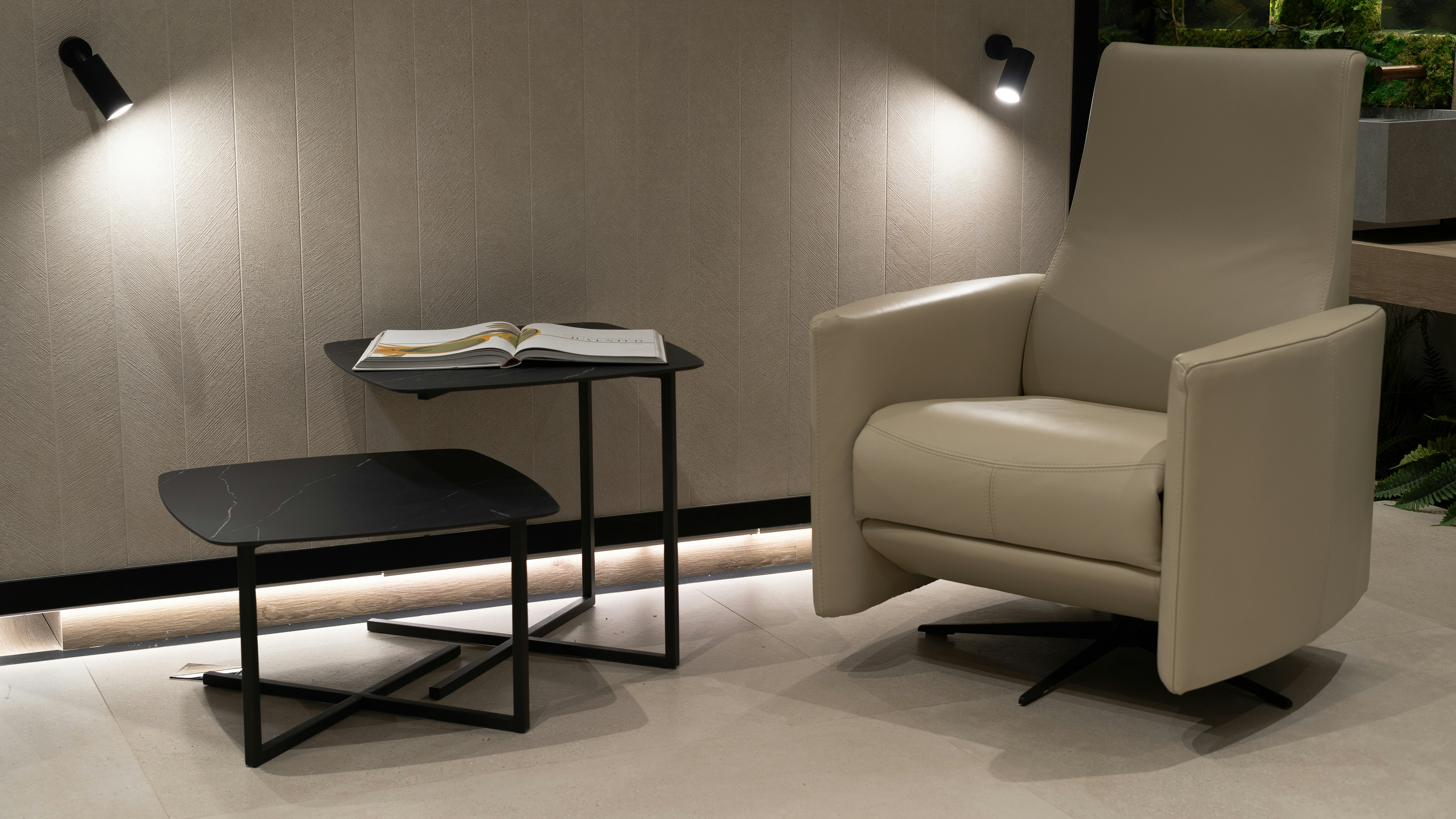 A chair and a table in a room